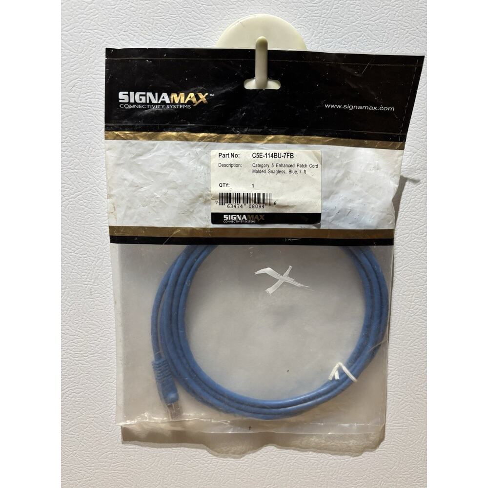 CAT 5e SIGNAMAX PATCH CORD MOLDED/SNAGLESS 7' BLUE BRAND NEW UNOPENED